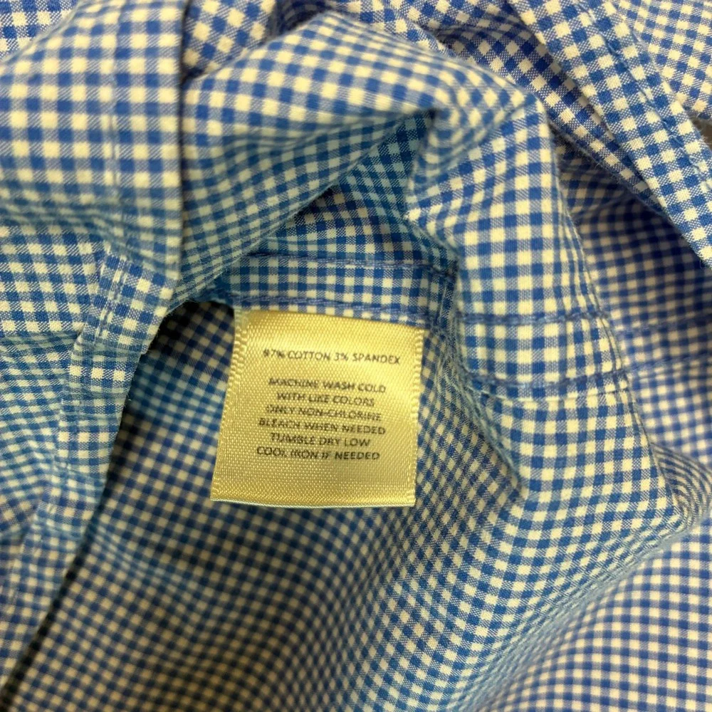 Onward Reserve Mens Button Down Shirt‎ Blue Gingham Tailored Fit Long Sleeve L